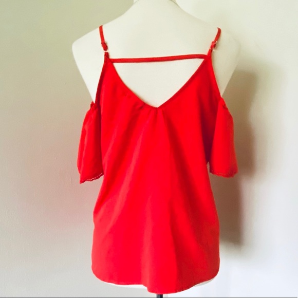 Eyeshadow Red ColdShoulder Eyelet Embroidered Tank - Picture 6 of 7